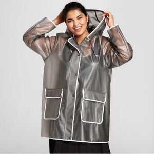 Hunter x Target Women’s Sz Medium Grey Clear Polyester Hooded Raincoat